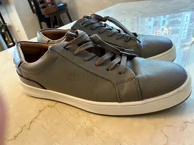 Grey leather casual sneakers - lightly used, size available 10uk 45 euro river island product