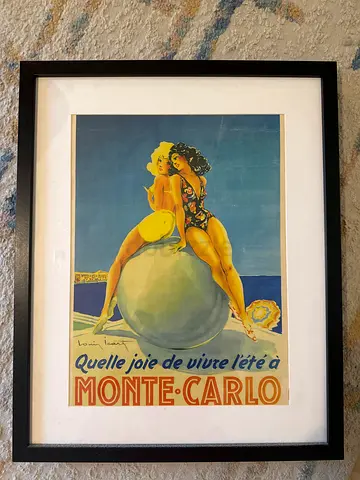 Framed Vintage Monte Carlo Travel Poster - Pin-up Style