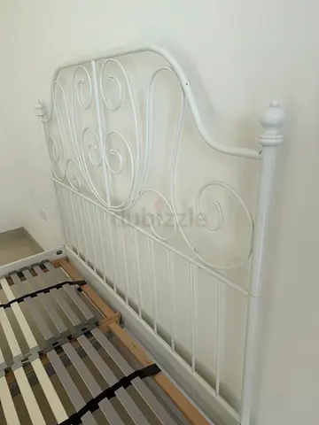 White Metal Double Bed Frame with Slatted Base (IKEA style) - Good Condition