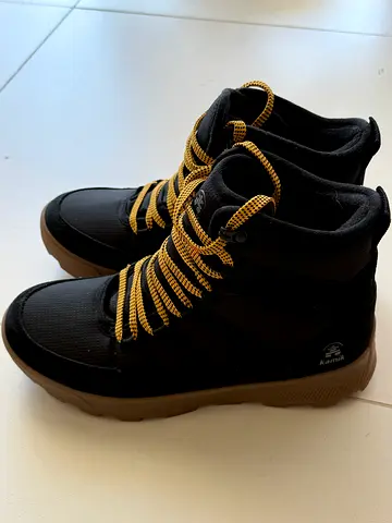 Men's black high-top casual sneakers with brown sole, size unstated