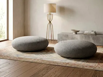 Giorgetti Set of 2 Modern Round Poufs