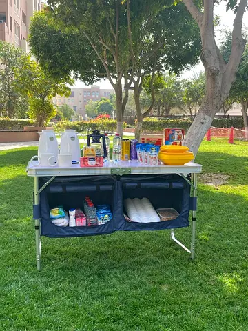 Foldable Portable Camping Table with Storage Shelves