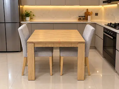 Solid Oak 2-Seater Dining Table with 2 Upholstered Chairs
