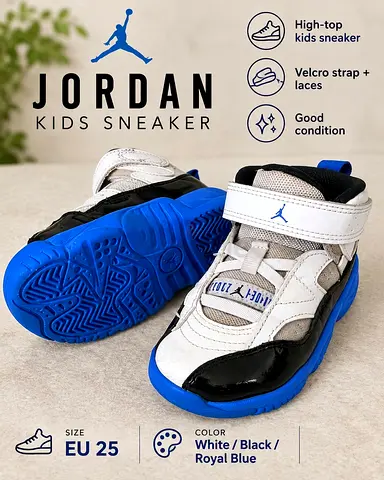 Kids Air Jordan High-Top Sneakers EU 25 - White/Black/Royal Blue