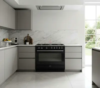 Smeg 90Cm Black Dual Fuel Cooking Range, Gas Hob, Electric Dual-Fan Oven, Made in Italy