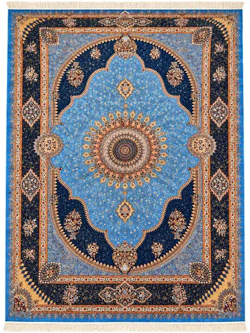 Light Blue Traditional Persian Rug — Excellent Condition, wool and silk