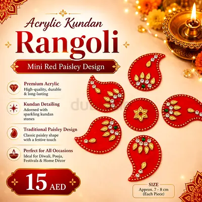 Acrylic Kundan Rangoli Set - Mini Red Paisley Design