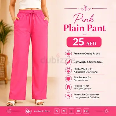 Pink Elastic Waist Plain Pants
