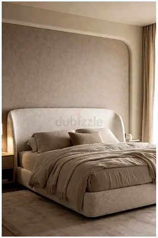 Upholstered King Bed with Padded Headboard - Neutral Beige