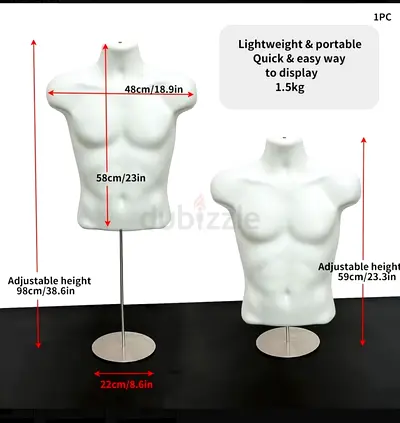 Male Torso Display Mannequin with Base - White