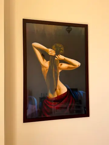 Framed Painting of Woman Braiding Hair (Vintage Style)