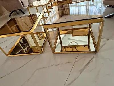Set of Gold Frame Glass Coffee & Side Tables (5-piece)