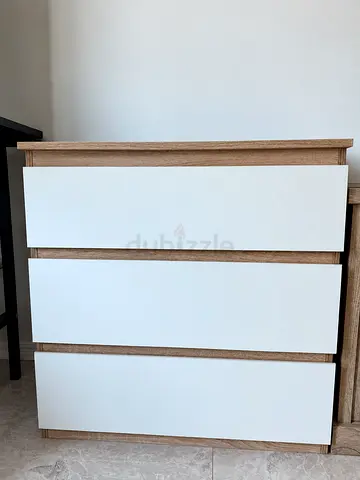 White and Wood-Effect 3-Drawer Chest