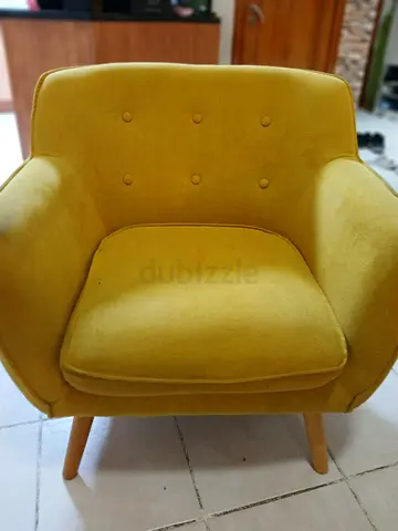 Mustard Yellow Accent Armchair with Wooden Legs (2 pieces)