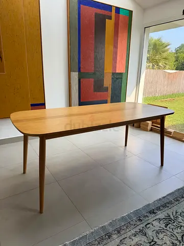 Solid Muji wood mid-century style dining table - seats 6
