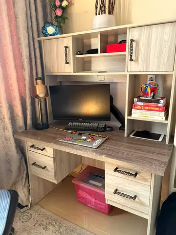 Wooden Study Desk with Shelves and Drawers - Light Oak Finish
