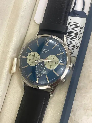 Henry London men's chronograph watch with black leather strap (like new)
