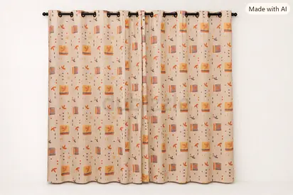 Beige Patterned Eyelet Curtains - Ready to Hang (Pair)