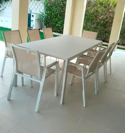 8 seater Luxury White Aluminium Outdoor Dining Table and Chairs Set