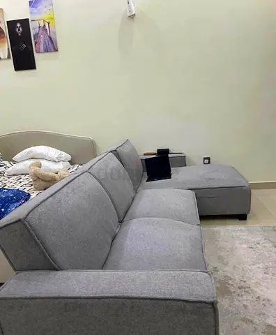 Light Grey L-shaped Fabric Sofa with Chaise - used Condition
