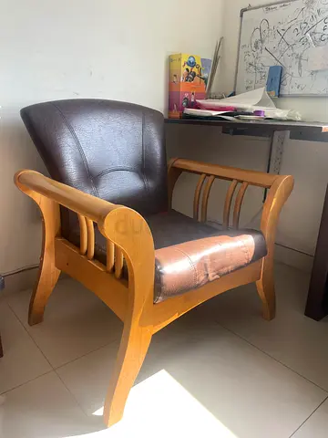 Wooden Armchair with Leatherette Seat and Back - Good Condition