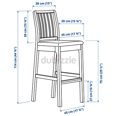 IKEA Bar Stool with Backrest — Solid Wood, 75 cm Seat Height (Used) - 2 Nos.