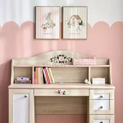 Wooden Study Desk with Shelves and Drawers with Floral Detail from homecentre