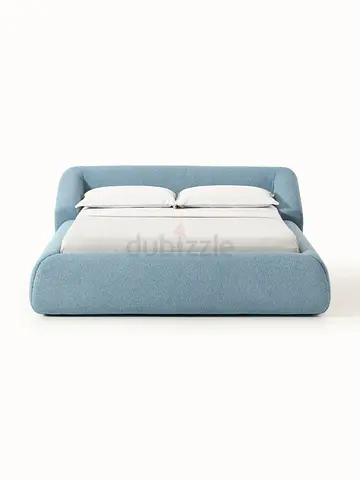 Modern Upholstered Double Bed - Light Blue Fabric