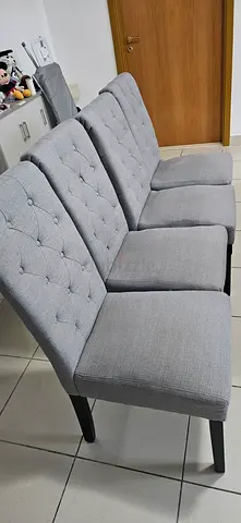 Dining Chairs - Set of 4 Grey Fabric Tufted