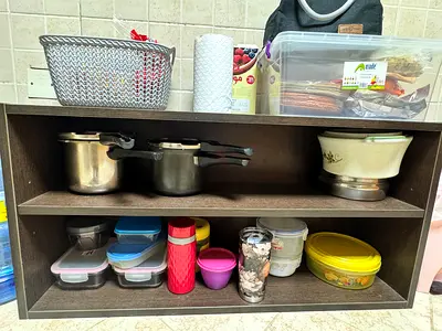 Compact 2-shelf Kitchen Storage Cabinet - Dark Wood Finish
