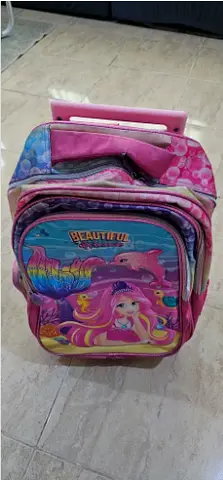 Pink Rolling Kids Backpack with Extendable Handle