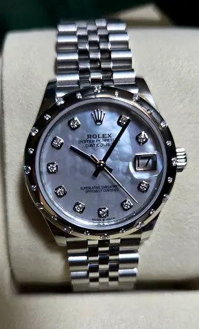 ROLEX DATEJUST 31MM STEEL & WHITE GOLD MOTHER OF PEARL DIAL DIAMOND BEZEL JUBILEE