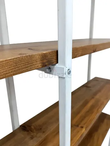 Industrial-style 4-tier Wooden Shelving Unit with White Metal Frame
