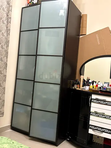 IKEA PAX-style wardrobe with frosted glass doors - good condition