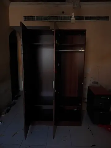 Wood cabinets with side table