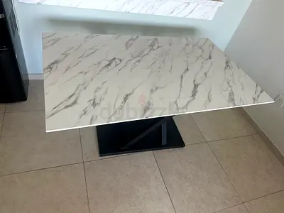 Marble-effect Rectangular Dining Table Top with Metal Base (Good Condition)
