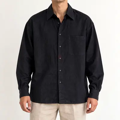 Black linen Long Sleeve men Shirt - Size XL brand new