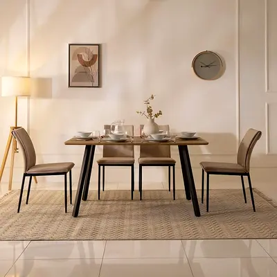 Wooden Dining Table with 6 Upholstered Chairs + Table Runner