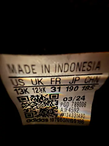 Adidas kids shoes tag - size US 13K / UK 12K (made in Indonesia)