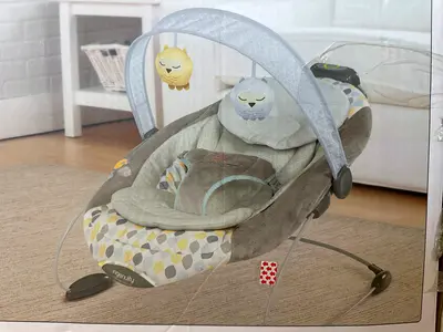 Baby bouncer / rocker seat with toy arch - neutral grey pattern