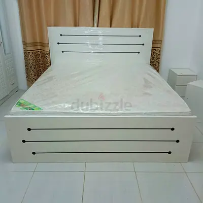 White double bed frame with mattress and headboard - good condition