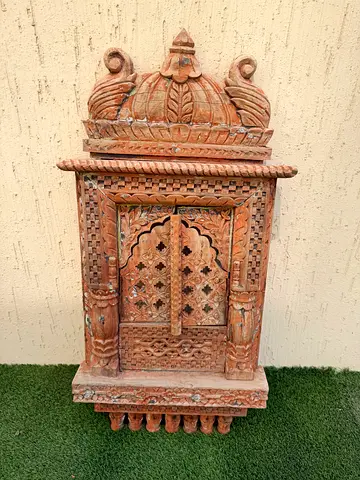 Carved Wooden Temple Shrine / Pooja Mandir - Vintage Decorative Panel