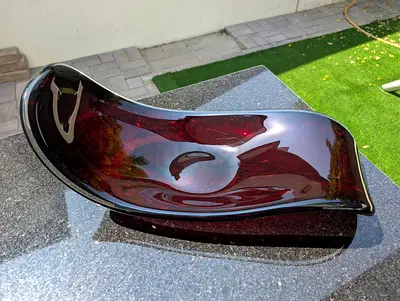 Large Vintage Ruby Red Art Glass Centerpiece Bowl - Signed Winsor Jasmin 46cm
