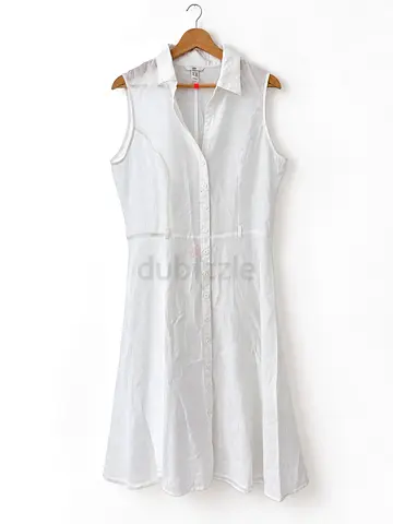 White Sleeveless Button-Down Linen Dress H&M