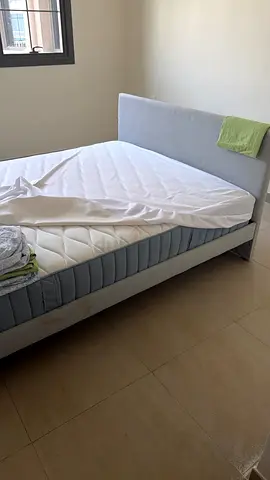 Gray Fabric Double Bed with Mattress - Good Condition