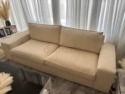 Large Beige 3-Seater Fabric Sofa