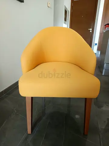 Yellow Upholstered Accent Chair with Wooden Legs