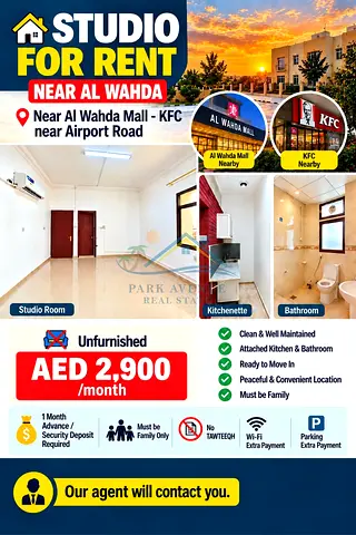 STUDIO APT FOR RENT NEAR AL WAHDA MALL