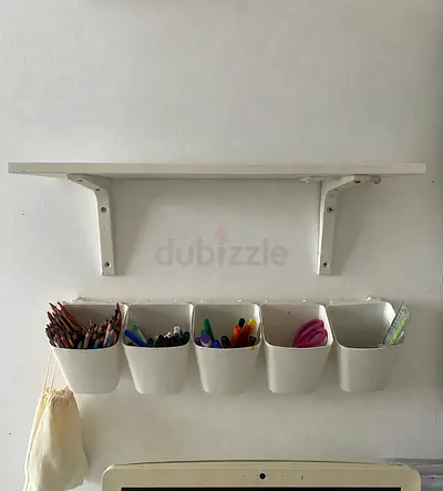 Rail with containers and shelve