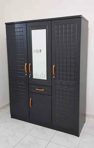 New Three-door Wardrobe with Mirror and Drawers - Dark Finish